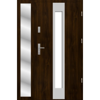 Drzwi zewnetrzne S37 INOX z naswietlem ciemny orzech 72mm